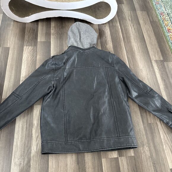 BKE Y2K MENS L Stonewash Black Jacket COAT DOUBLE Zip 90s Distressed Motorcycle - Picture 9 of 9